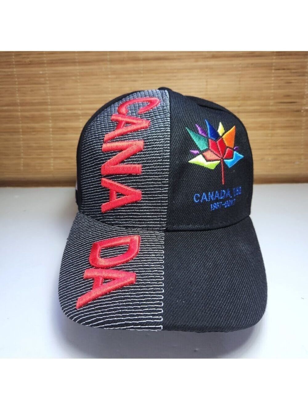 Canada 150 Baseball Cap Hat 1867-2017 Black Red Hook and Loop Adjustable